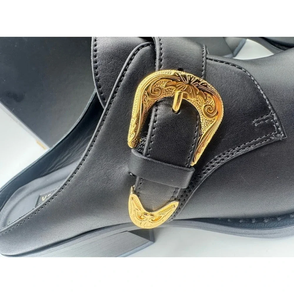 Versace Sabot Leather Western Mule Medusa Gold Toe Black EU 39.5 US 9 NIB - Picture 5 of 14